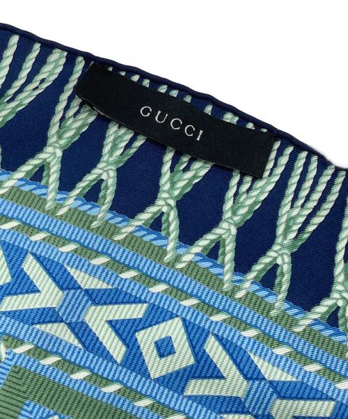 GUCCI（グッチ）GUCCI (グッチ) シルクスカーフ ブルー×グリーンの古着・服飾アイテム