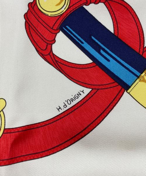 HERMES（エルメス）HERMES (エルメス) シルクスカーフ/Eperon d'Or/黄金の拍車 ネイビー×ベージュの古着・服飾アイテム