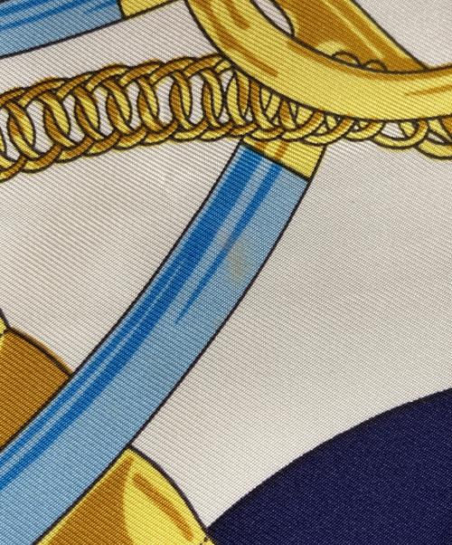HERMES（エルメス）HERMES (エルメス) シルクスカーフ/Eperon d'Or/黄金の拍車 ネイビー×ベージュの古着・服飾アイテム