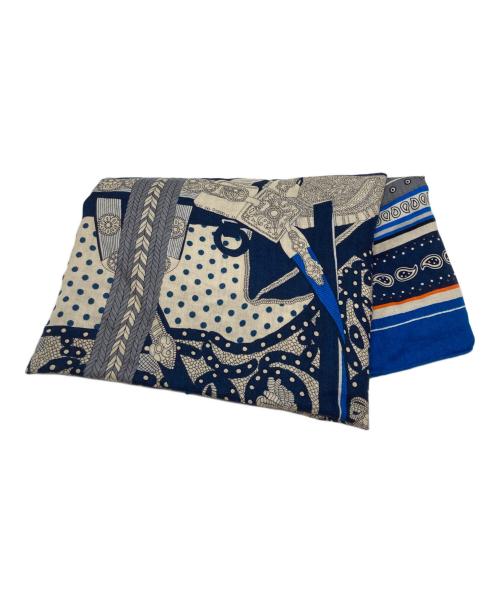 HERMES（エルメス）HERMES (エルメス) カレジェアン140/SELLE DE DIGNITAIRE/高官の鞍 ブルー×ベージュの古着・服飾アイテム