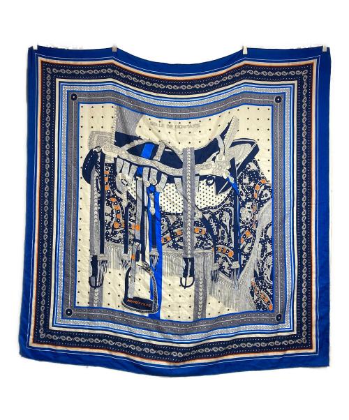 HERMES（エルメス）HERMES (エルメス) カレジェアン140/SELLE DE DIGNITAIRE/高官の鞍 ブルー×ベージュの古着・服飾アイテム