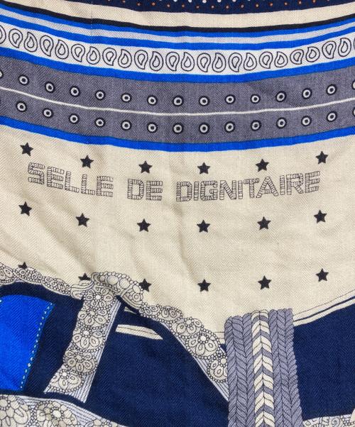 HERMES（エルメス）HERMES (エルメス) カレジェアン140/SELLE DE DIGNITAIRE/高官の鞍 ブルー×ベージュの古着・服飾アイテム