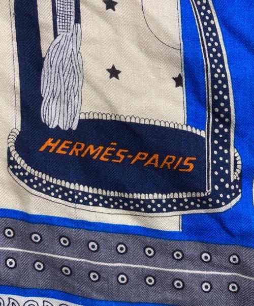 HERMES（エルメス）HERMES (エルメス) カレジェアン140/SELLE DE DIGNITAIRE/高官の鞍 ブルー×ベージュの古着・服飾アイテム
