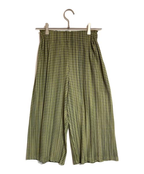 PLEATS PLEASE（プリーツプリーズ）PLEATS PLEASE (プリーツプリーズ) クロップチェックワイドプリーツパンツ グリーン サイズ:1の古着・服飾アイテム