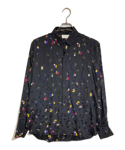 Saint Laurent Paris（サンローランパリ）Saint Laurent Paris (サンローランパリ) 総柄シルクシャツ ブラック サイズ:39の古着・服飾アイテム
