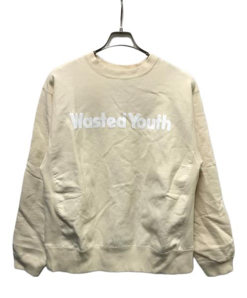 WASTED YOUTH（ウェイステッドユース）WASTED YOUTH (ウェイステッドユース) ロゴプリントスウェット ベージュ サイズ:Ｌの古着・服飾アイテム