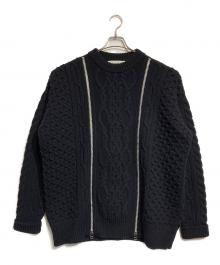 JOHN LAWRENCE SULLIVAN（ジョン ローレンス サリバン）の古着「ZIPPED FISHERMAN KNIT SWEATER/ジッパーフィッシャーマンニットセーター」｜ブラック