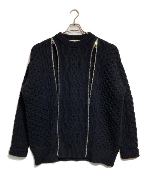 JOHN LAWRENCE SULLIVAN（ジョン ローレンス サリバン）JOHN LAWRENCE SULLIVAN (ジョン ローレンス サリバン) ZIPPED FISHERMAN KNIT SWEATER/ジッパーフィッシャーマンニットセーター ブラック サイズ:Sの古着・服飾アイテム