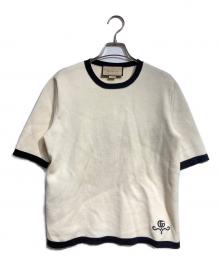 GUCCI（グッチ）の古着「GGエンブロイダリーリンガーニット/GG Embroidery Ringer Knit」｜ベージュ