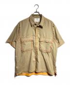 amokアモク）の古着「レーザー ステッチ カラー シャツ/Laser stitch color shirt」｜ベージュ