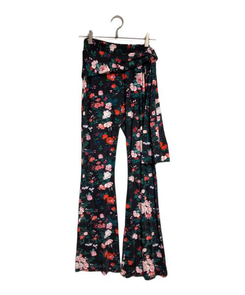 PACO RABANNE（パコラバンヌ）PACO RABANNE (パコラバンヌ) フローラルプリント ストレッチジャージ フレアパンツ/Floral Print Stretch Jersey Flare Pants ブラック サイズ:38の古着・服飾アイテム
