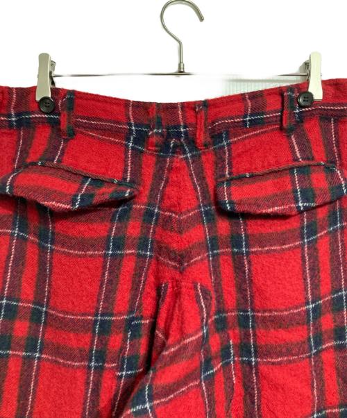 COMME des GARCONS SHIRT（コムデギャルソンシャツ）COMME des GARCONS SHIRT (コムデギャルソンシャツ) ニータック縮絨ウールチェックパンツ レッド×ブラック サイズ:Sの古着・服飾アイテム