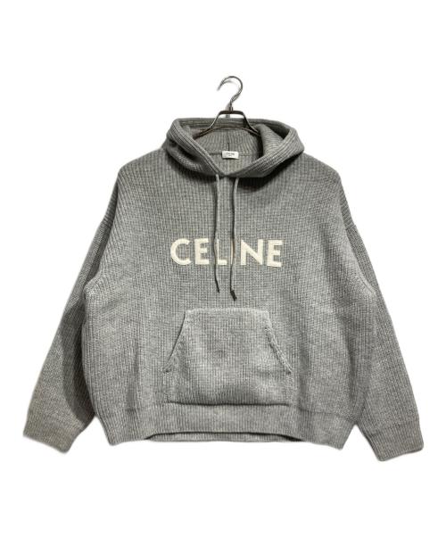 CELINE（セリーヌ）CELINE (セリーヌ) Embroidered Loose Fit Knit Hoodie(エンブロイダリールーズフィットニットパーカー) グレー サイズ:Mの古着・服飾アイテム