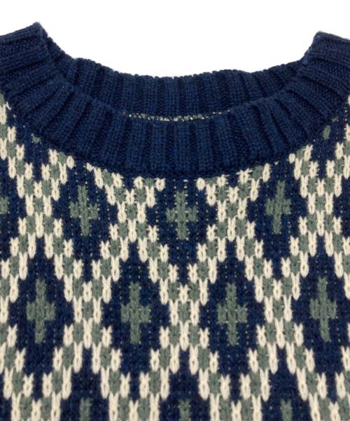 Needles（ニードルズ）Needles (ニードルズ) Crew Neck Sweater - Shetland/クルーネックセーター ネイビー×グリーン サイズ:Mの古着・服飾アイテム