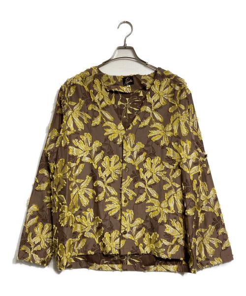 Needles（ニードルズ）Needles (ニードルズ) V Neck Shirt Flower Cut SHIRT/Vネックシャツフラワーカットシャツ ブラウン×イエロー サイズ:Mの古着・服飾アイテム