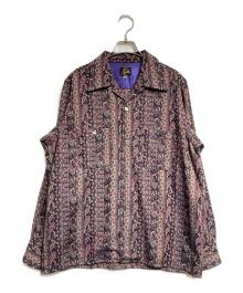 Needles（ニードルズ）の古着「Classic Shirt - R/PE/W Paisley Stripe Jq/クラシックシャツ - レーヨン/ポリエステル/ウール ペイズリー ストライプ ジャカード」｜ブラック×パープル