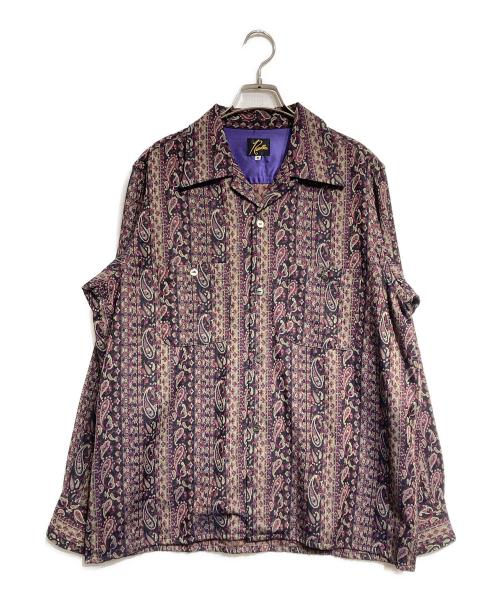 Needles（ニードルズ）Needles (ニードルズ) Classic Shirt - R/PE/W Paisley Stripe Jq/クラシックシャツ - レーヨン/ポリエステル/ウール ペイズリー ストライプ ジャカード ブラック×パープル サイズ:Mの古着・服飾アイテム