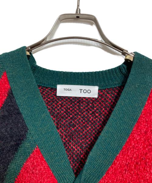 TOGA ARCHIVES（トーガアーカイブス）TOGA ARCHIVES (トーガアーカイブス) Regimental knit cardigan グリーン×レッド サイズ:Lの古着・服飾アイテム