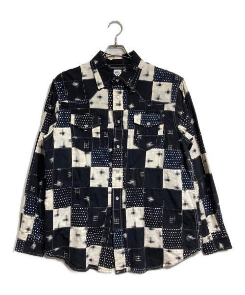 South2 West8（サウスツー ウエストエイト）South2 West8 (サウスツー ウエストエイト) WESTERN SHIRT － MULTI DOT PATCHWORK/ウエスタンシャツマルチドットパッチワーク ネイビー×アイボリー サイズ:Mの古着・服飾アイテム