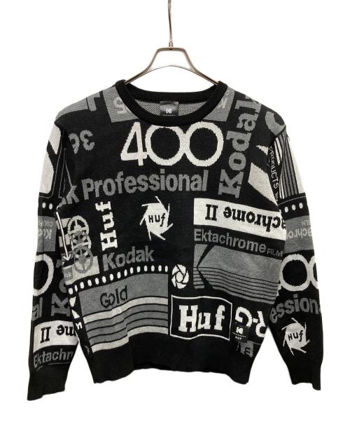 HUF（ハフ）HUF (ハフ) Kodak (コダック) 」DARK ROOM JACQUARD KNIT SWEATER ブラック×ホワイト サイズ:Mの古着・服飾アイテム