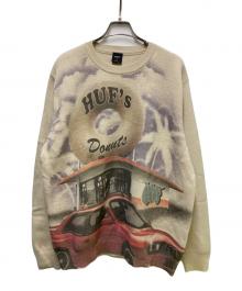 HUF（ハフ）の古着「ドーナツプリントニット」｜ベージュ×パープル