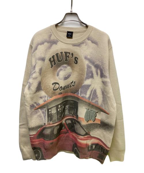 HUF（ハフ）HUF (ハフ) ドーナツプリントニット ベージュ×パープル サイズ:Mの古着・服飾アイテム