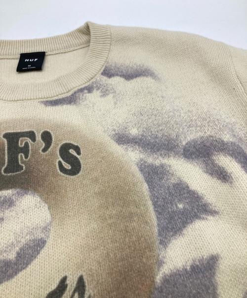 HUF（ハフ）HUF (ハフ) ドーナツプリントニット ベージュ×パープル サイズ:Mの古着・服飾アイテム
