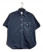 POST O'ALLSポストオーバーオールズ）の古着「ステッチワークシャツ/Stitch-detail shirt」｜ネイビー