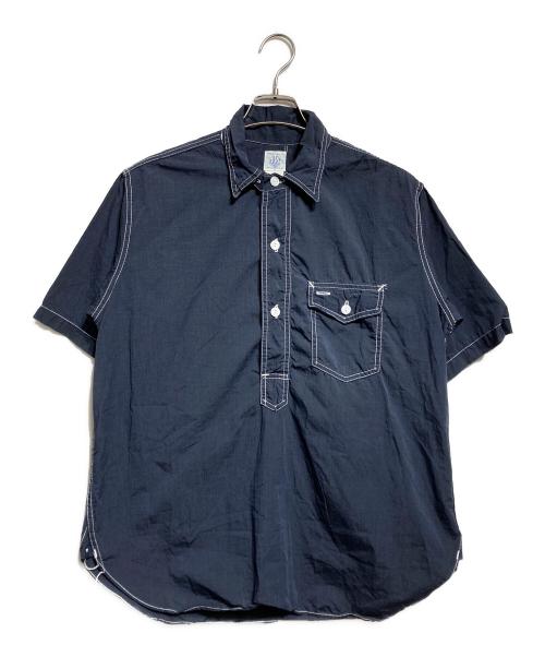 POST O'ALLS（ポストオーバーオールズ）POST O'ALLS (ポストオーバーオールズ) ステッチワークシャツ/Stitch-detail shirt ネイビー サイズ:Mの古着・服飾アイテム