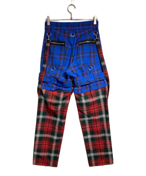 KIDILL（キディル）KIDILL (キディル) DOUBLE PANEL ZIP&STRAPS TARTAN PANTS KIDILL レッド×ブルー サイズ:42の古着・服飾アイテム