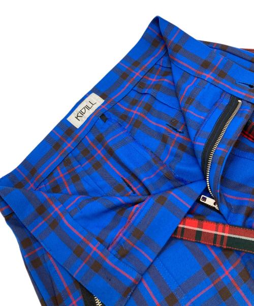 KIDILL（キディル）KIDILL (キディル) DOUBLE PANEL ZIP&STRAPS TARTAN PANTS KIDILL レッド×ブルー サイズ:42の古着・服飾アイテム