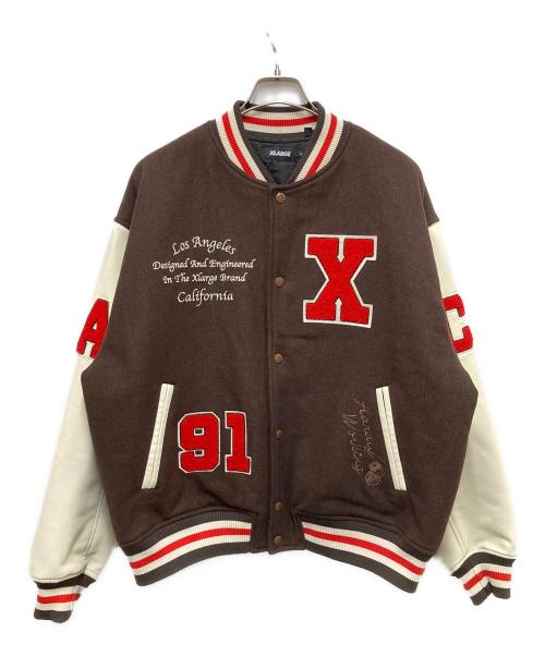 X-LARGE（エクストララージ）X-LARGE (エクストララージ) OG LOGO VARSITY JACKET ブラウン×ベージュ サイズ:Ｌの古着・服飾アイテム