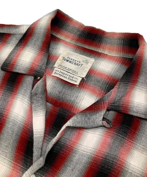 TOWN CRAFT（タウンクラフト）TOWN CRAFT (タウンクラフト) シャドーチェックオープンカラーシャツ/Open collar shirt レッド×ブラック サイズ:Sの古着・服飾アイテム