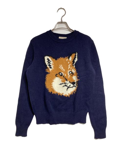 maison kitsune（メゾンキツネ）MAISON KITSUNE (メゾンキツネ) フォックスヘッド ニット セーター ネイビー サイズ:Sの古着・服飾アイテム
