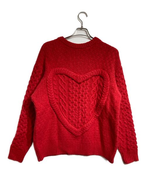 NKNIT（エヌニット）NKNIT (エヌニット) ハートケーブルクルーネックニット/Heart Cable Knit Crew Neck Sweater レッドの古着・服飾アイテム
