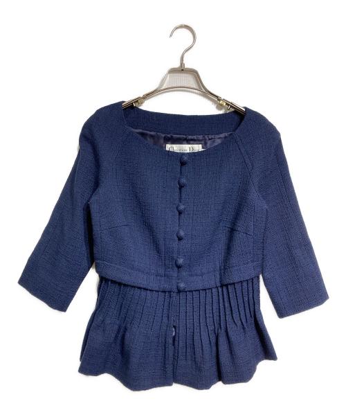 Christian Dior（クリスチャン ディオール）Christian Dior (クリスチャン ディオール) ペプラムツイードジャケット/Peplum Tweed Jacket ネイビー サイズ:38の古着・服飾アイテム