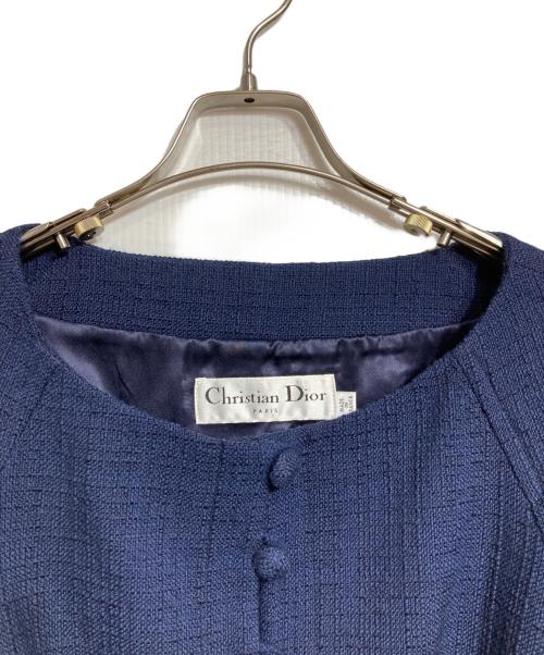 Christian Dior（クリスチャン ディオール）Christian Dior (クリスチャン ディオール) ペプラムツイードジャケット/Peplum Tweed Jacket ネイビー サイズ:38の古着・服飾アイテム