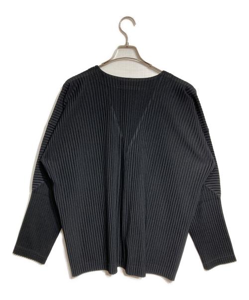 HOMME PLISSE ISSEY MIYAKE（オム プリッセ イッセイ ミヤケ）HOMME PLISSE ISSEY MIYAKE (オム プリッセ イッセイ ミヤケ) Vネックプリーツカーディガン/Pleated Cardigan ブラック サイズ:2の古着・服飾アイテム