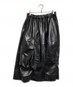 COMME des GARCONSコムデギャルソン）の古着「フェイクレザドローストリング スカート/Faux Leather Drawstring Skirt」｜ブラック