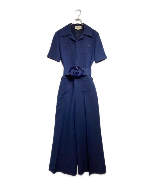 GUCCI（グッチ）GUCCI (グッチ) GGベルトジャンプスーツ / GG Belted Jumpsuit  ネイビー サイズ:46の古着・服飾アイテム