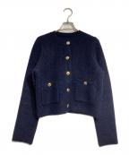 anuansアニュアンス）の古着「Cashmere Blend No-Collar Knit Jacket /カシミヤブレンドノーカラーニットジャケット」｜ネイビー