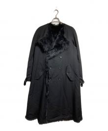 COMME des GARCONS HOMME PLUS（コムデギャルソンオムプリュス）の古着「ファー切替ノーカラートレンチコート/Fur-trimmed collarless trench coat」｜ブラック