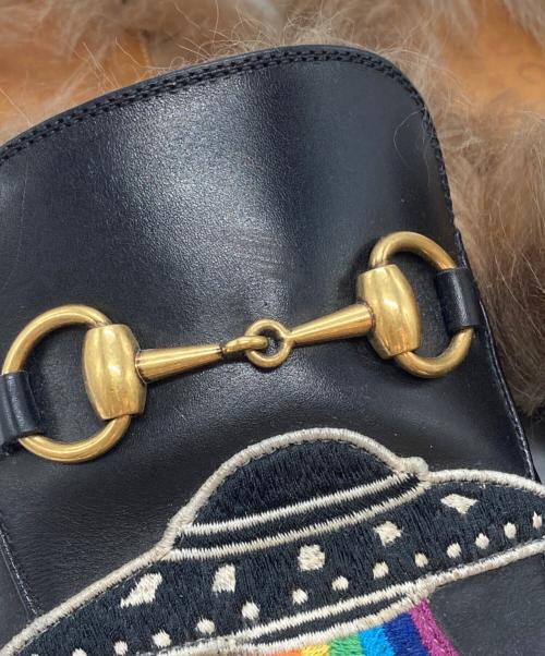 GUCCI（グッチ）GUCCI (グッチ) 鬼UFO刺繍プリンスタウンファーミュール ブラック サイズ:7.5の古着・服飾アイテム