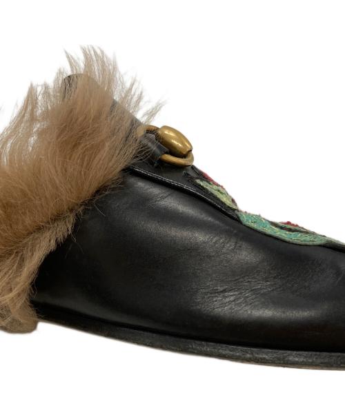 GUCCI（グッチ）GUCCI (グッチ) 鬼UFO刺繍プリンスタウンファーミュール ブラック サイズ:7.5の古着・服飾アイテム