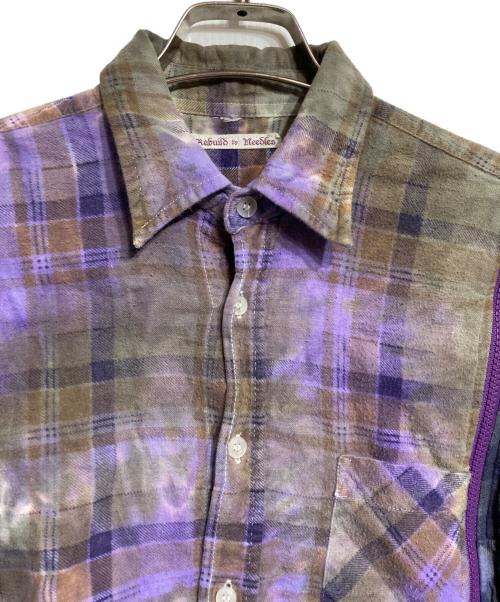 Rebuild by Needles（リビルドバイニードルス）Rebuild by Needles (リビルドバイニードルス) 7 Cuts Zipped Wide Shirt/7カッツ・ジップ・ワイドシャツ パープル×グリーン サイズ:FREEの古着・服飾アイテム