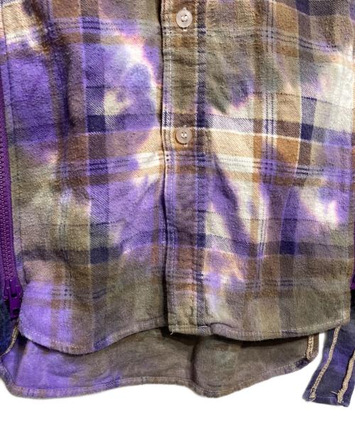 Rebuild by Needles（リビルドバイニードルス）Rebuild by Needles (リビルドバイニードルス) 7 Cuts Zipped Wide Shirt/7カッツ・ジップ・ワイドシャツ パープル×グリーン サイズ:FREEの古着・服飾アイテム