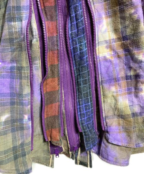 Rebuild by Needles（リビルドバイニードルス）Rebuild by Needles (リビルドバイニードルス) 7 Cuts Zipped Wide Shirt/7カッツ・ジップ・ワイドシャツ パープル×グリーン サイズ:FREEの古着・服飾アイテム