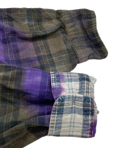 Rebuild by Needles（リビルドバイニードルス）Rebuild by Needles (リビルドバイニードルス) 7 Cuts Zipped Wide Shirt/7カッツ・ジップ・ワイドシャツ パープル×グリーン サイズ:FREEの古着・服飾アイテム