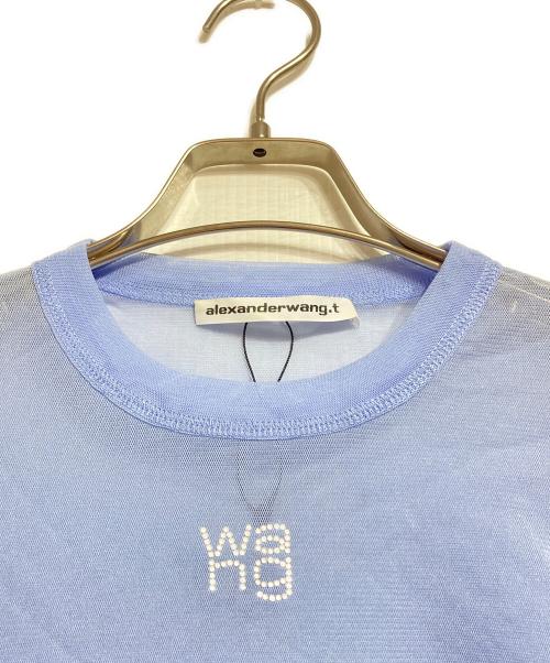 ALEXANDER WANG（アレキサンダー・ワン）ALEXANDER WANG (アレキサンダー・ワン) Evening Haze Semi-Sheer Mesh Topクリスタル装飾ストレッチチュールトップ ブルー サイズ:XSの古着・服飾アイテム