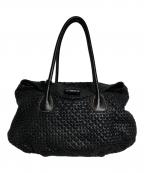 JIL SANDERジルサンダー）の古着「ターンロック編み込みレザートートバッグ/Leather Tote Bag」｜ブラック
